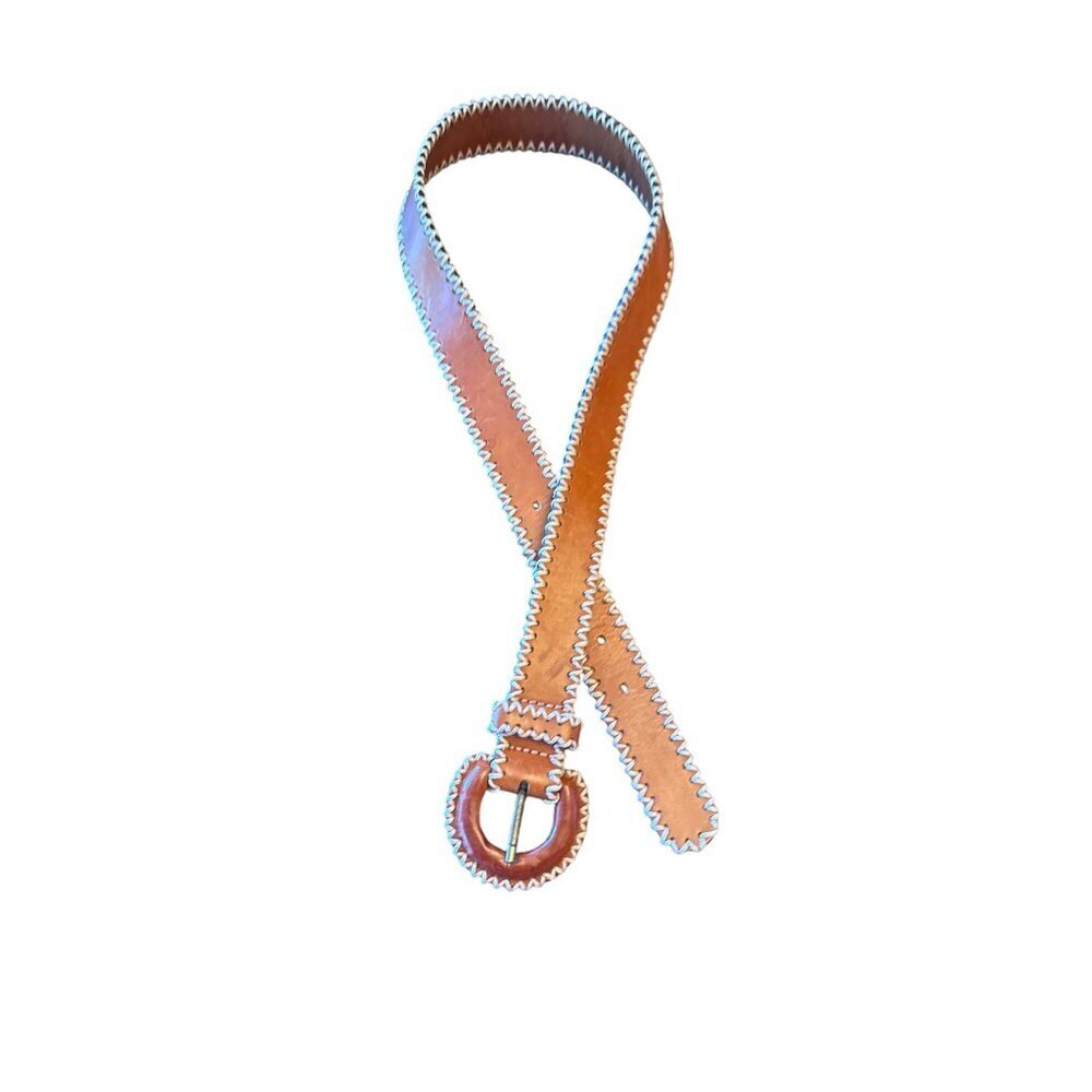 Handcrafted Genuine Leather Belt With Zigzag Stitching For Men - Size M